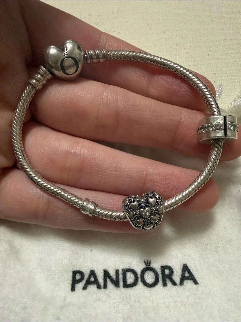 Pandora Silver Heart Charm Bracelet with Filigree Heart